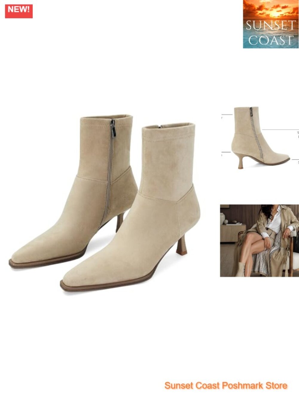 Kitten Heel Ankle Boots Pointed Toe Suede Dressy Booties